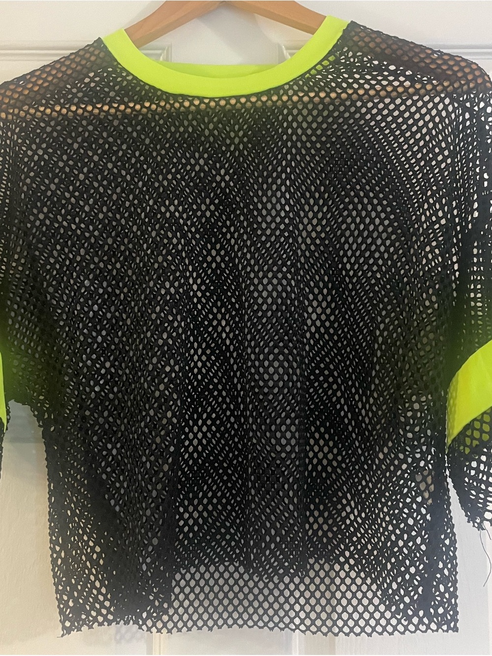 love J Black Fishnet Top with Neon Green Trim